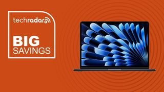 MacBook Air M3 on an orange background