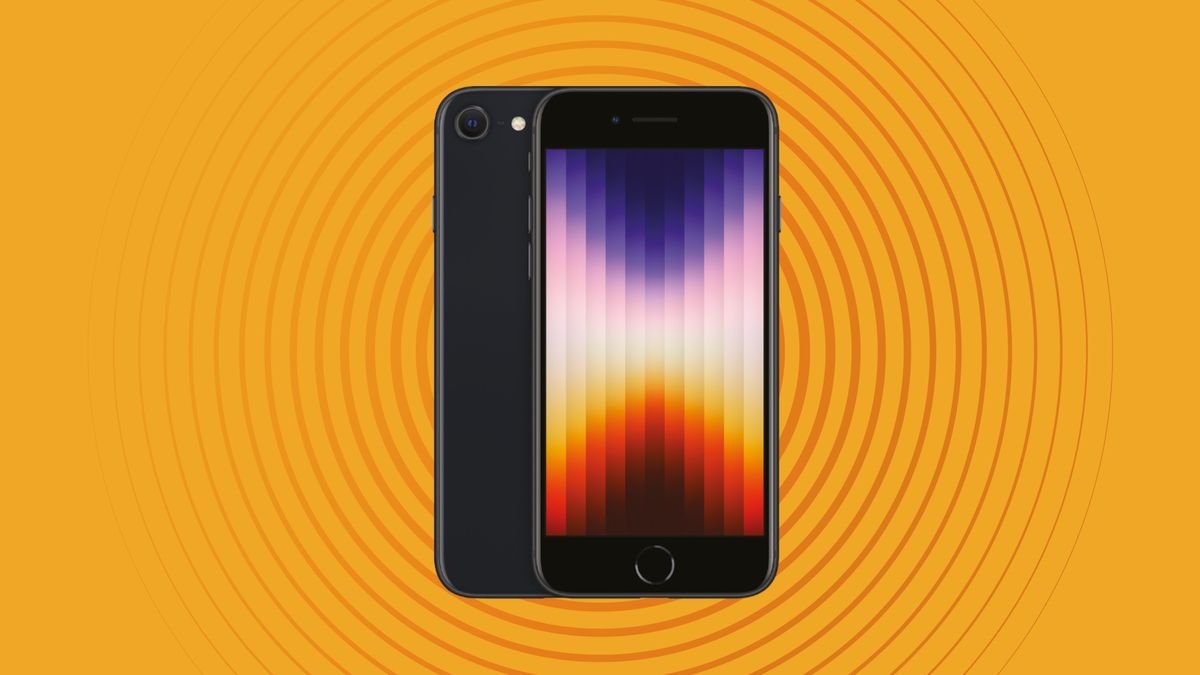Apple iPhone SE 2022 on orange background