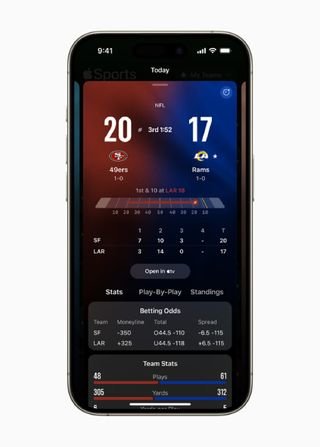 جهاز iPhone يعرض النتائج داخل التطبيق واحتمالات الرهان