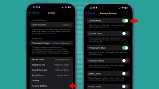 هاتفان iPhone 16 Pro يظهران إعدادات الكاميرا