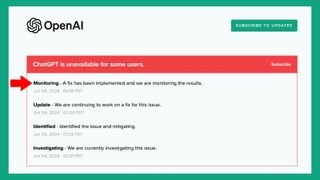 An OpenAI status page for ChatGPT