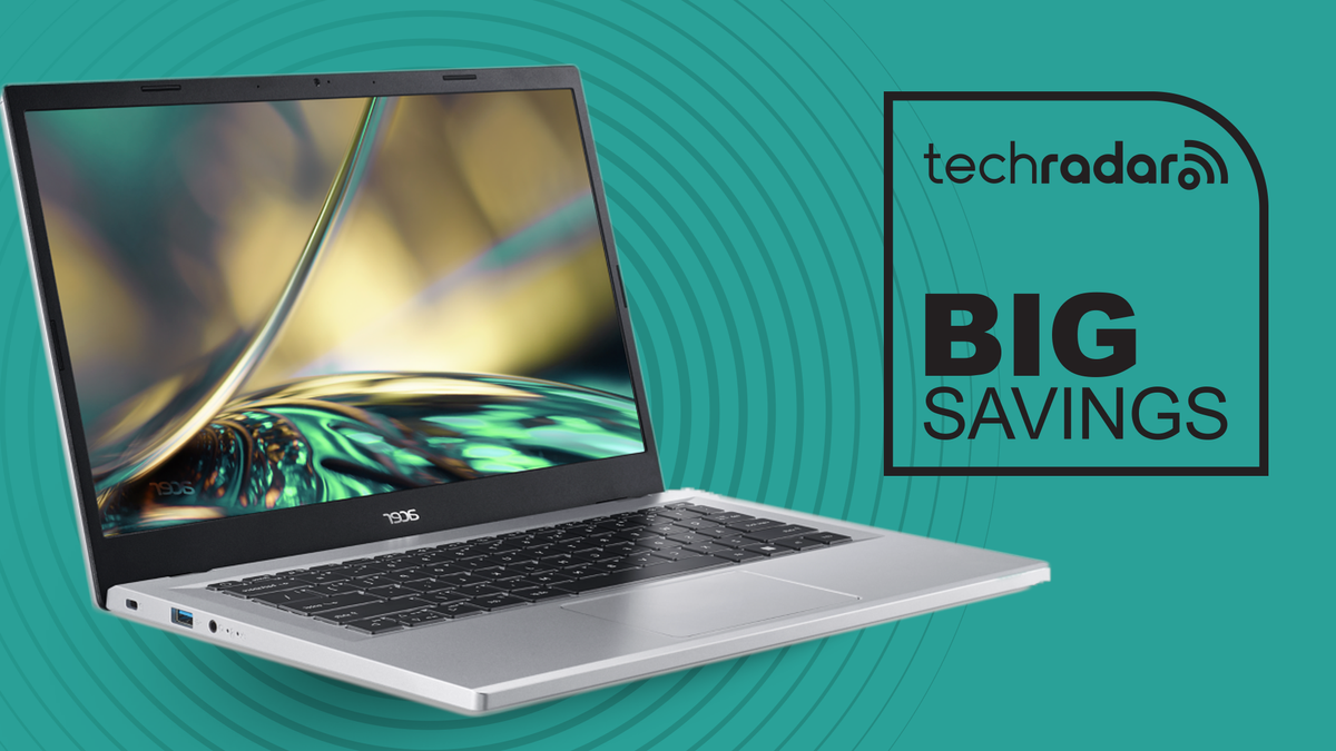 صورة صفقة باللون الأزرق المخضر تحتوي على كمبيوتر محمول Acer Aspire 3