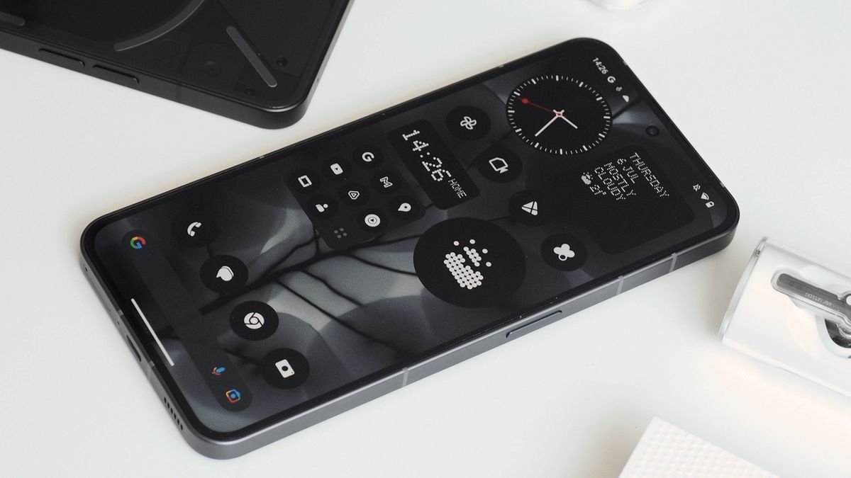 Top-down view of the Nothing Phone 2 on a white table
