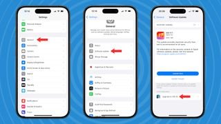 لقطة شاشة للخطوات اللازمة لتنزيل iOS 18