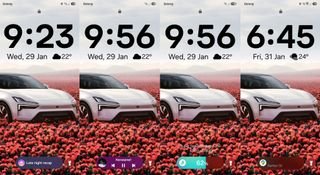 عدة لقطات من Samsung Galaxy S25 Ultra تعرض شريط الآن