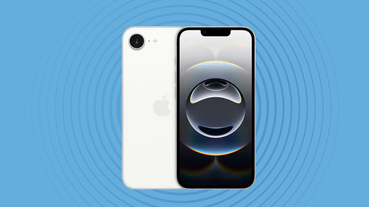 Apple iPhone 16e sur fond bleu