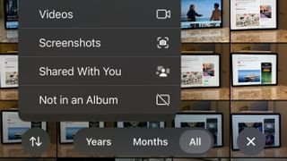لقطة شاشة لخيارات التصفية الجديدة في معرض صور Apple