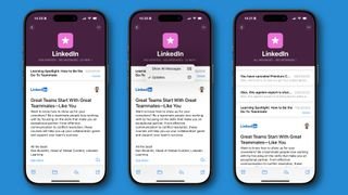 تطبيق البريد يعمل على iOS ، مع فئات معروضة على الشاشة.