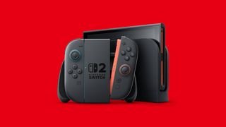 Nintendo Switch 2 على خلفية حمراء