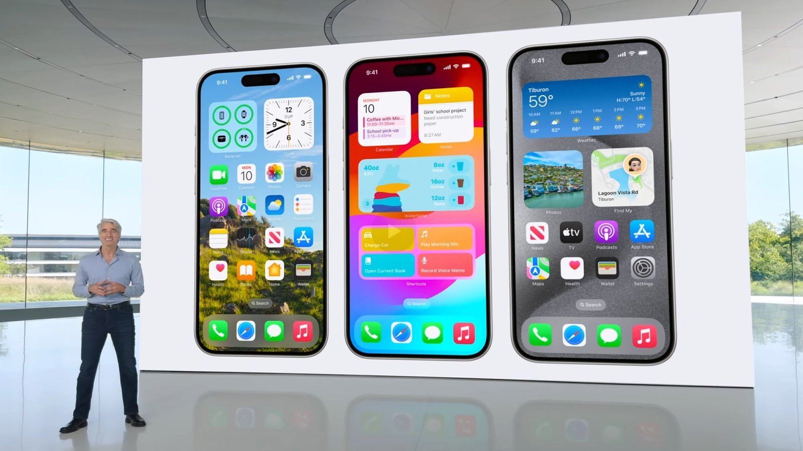 تقدم Craig Federighi من Apple خيارات التخصيص في iOS 18 في مؤتمر المطورين العالميين (WWDC) 2024.