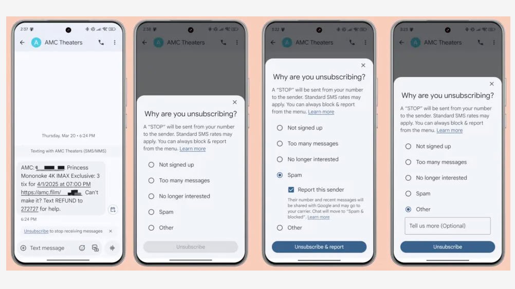 خيار إلغاء الاشتراك في رسائل Google