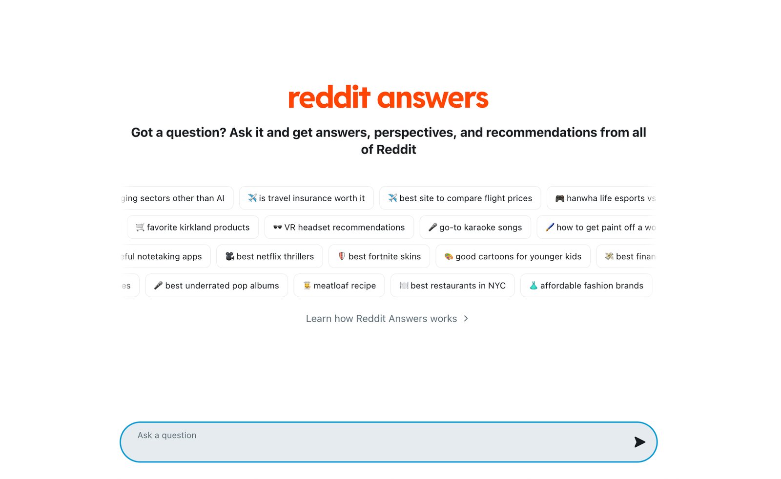 لقطة شاشة لواجهة إجابات Reddit