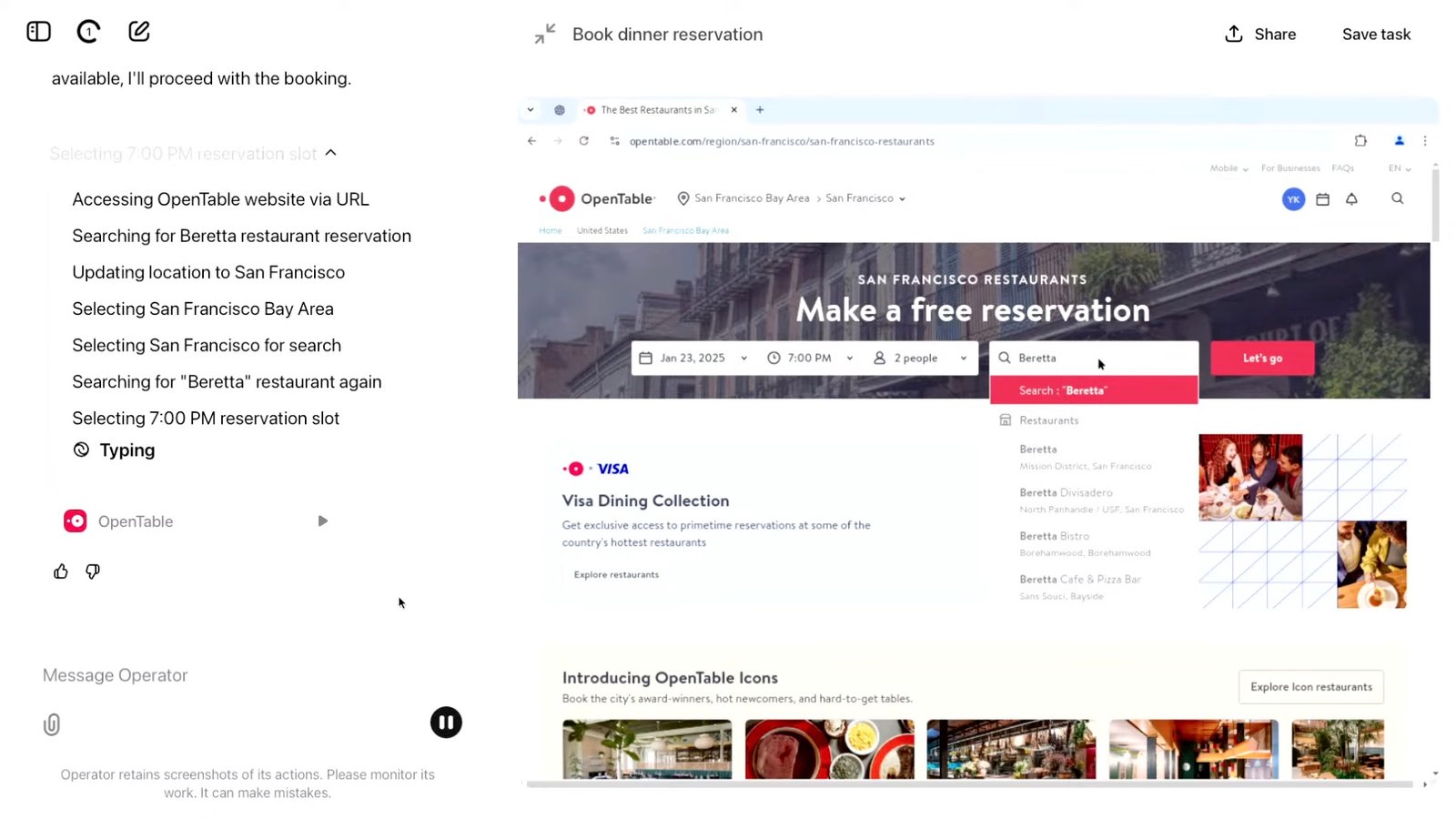 مشغل Openai على مثال OpenTable من Live Demo