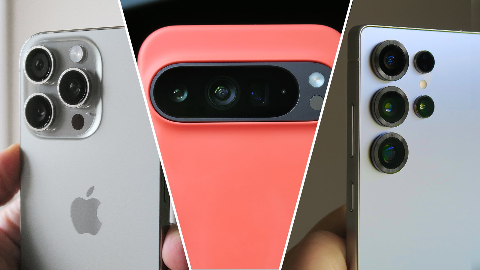 Apple iPhone 16 Pro ، Google Pixel 9 Pro XL في Coral Dous Case و Samsung Galaxy S25 Ultra Camera Cloxps