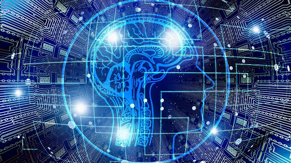 ملف تعريف لدماغ بشري ضد خلفية رقمية.