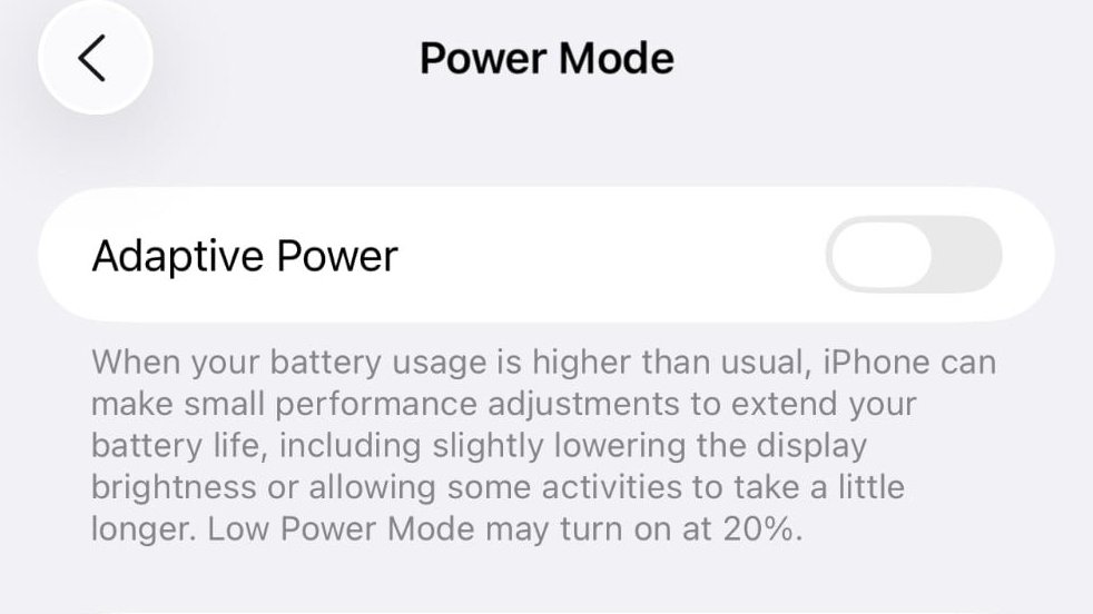 وضع الطاقة التكيفي في iOS 26