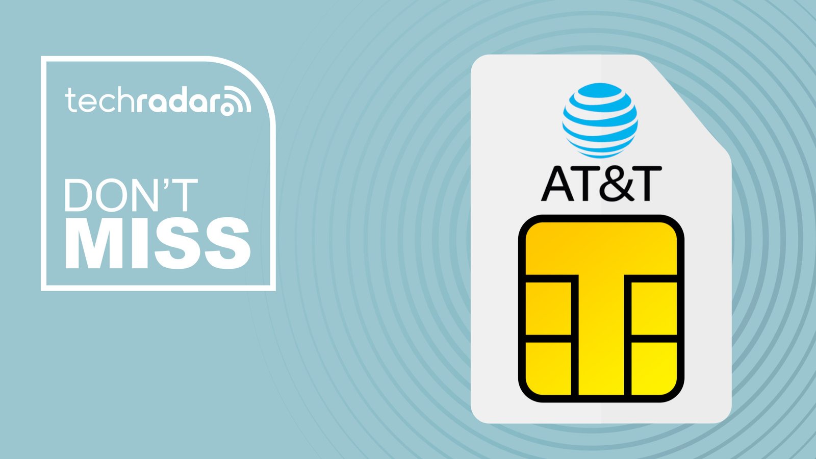 AT&amp;T branded sim card on blue background with don't miss text overlay