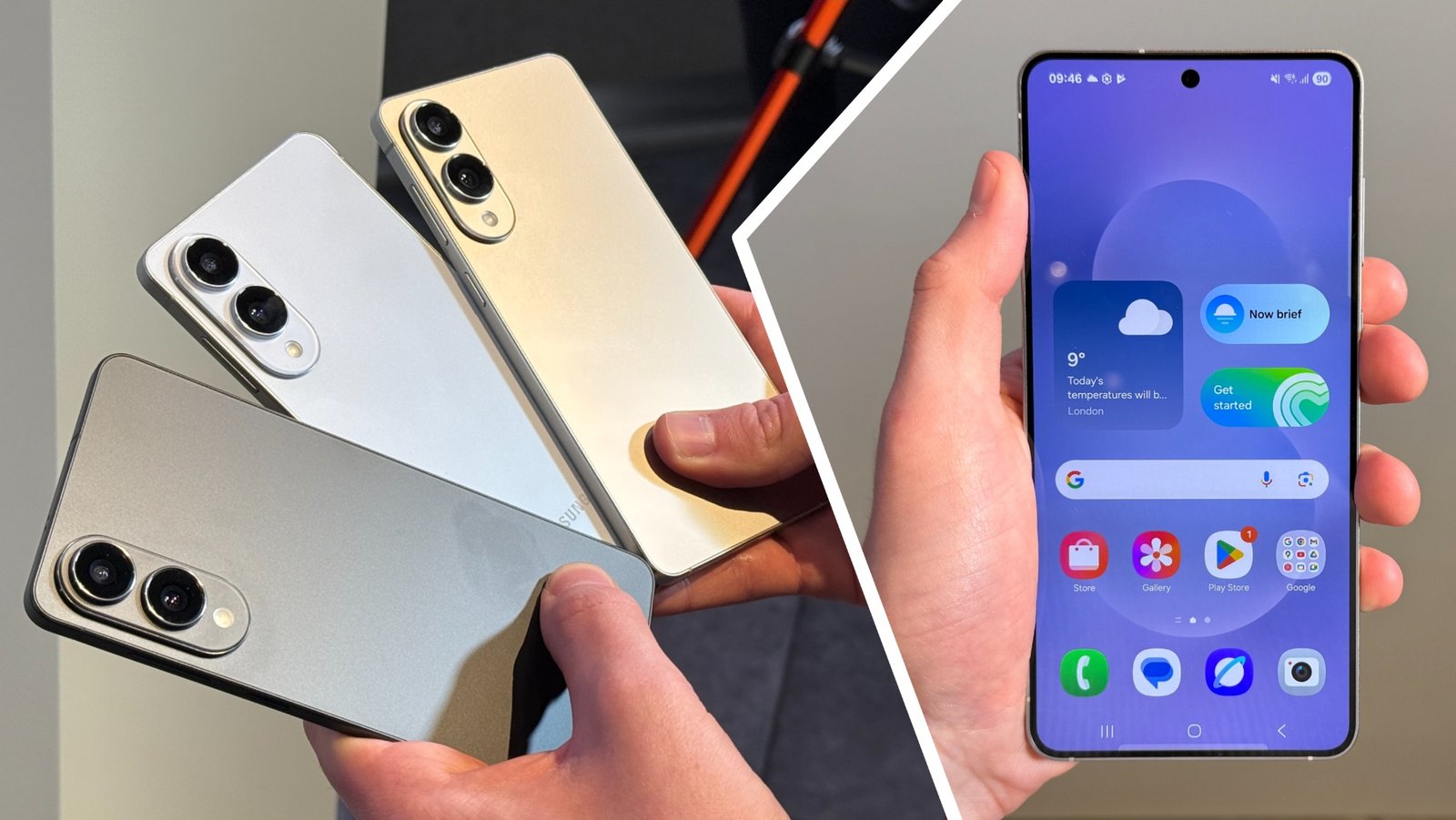 يتم عقد مجمعة من حافة Samsung Galaxy S25 في اليد